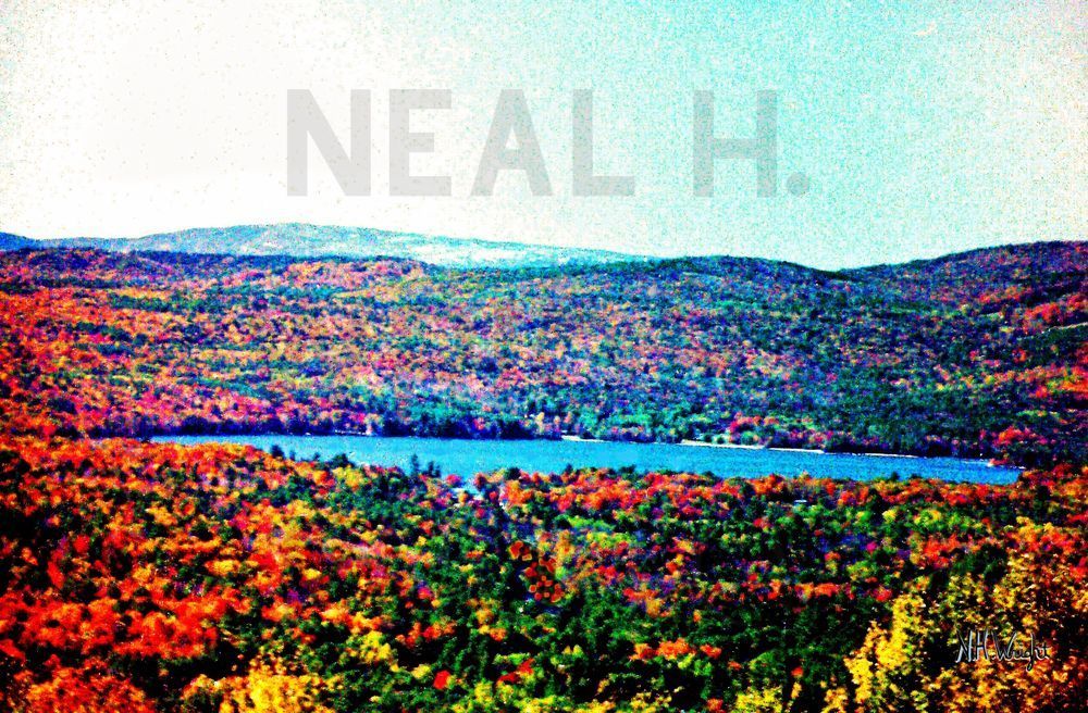 "Autumn Foliage Mountains Surround Deep Blue Lake"