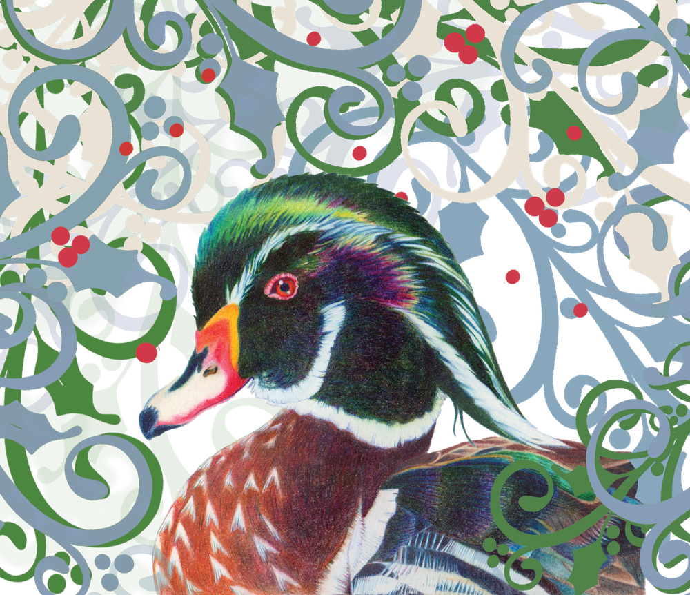 Wood Duck Christmas Ornament – Porcelain Circle featuring "Reflective Regent" – Winter Whimsy Collection