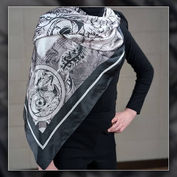 Tufted Twilight Silk Scarf & Satin Tie Gift Set | Sketch Line (Horned Owl) | Allison Richter Wildlife Studio