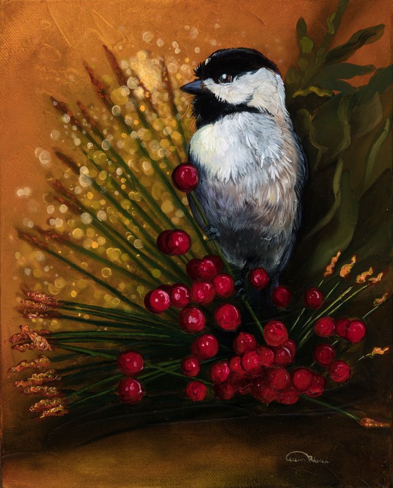 Captivating Chickadee Fine Art Print by Allison Richter - Symbolism, Positivity, and Holiday Spirit