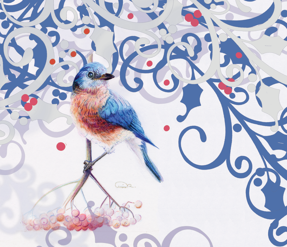 Eastern Bluebird Circle Porcelain Ornament – Porcelain Holiday Ornament by Allison Richter – Winter Whimsy Collection