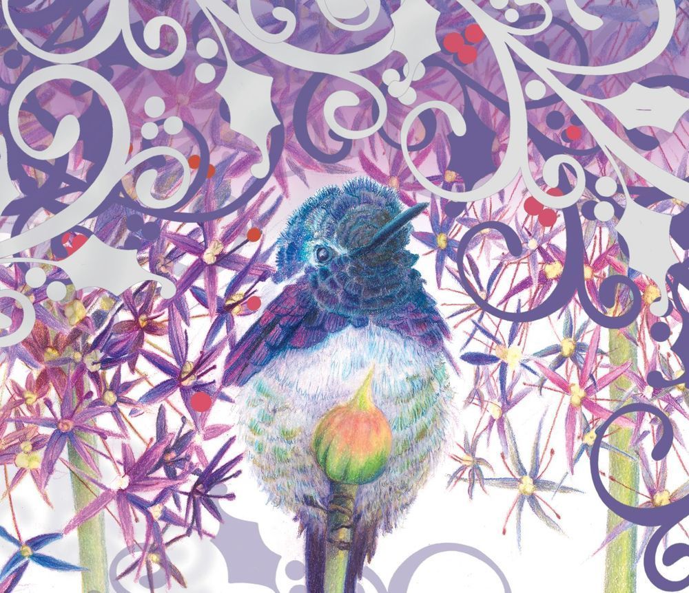 Costa’s Hummingbird with Allium – Porcelain Circle Holiday Ornament by Allison Richter – Winter Whimsy Collection