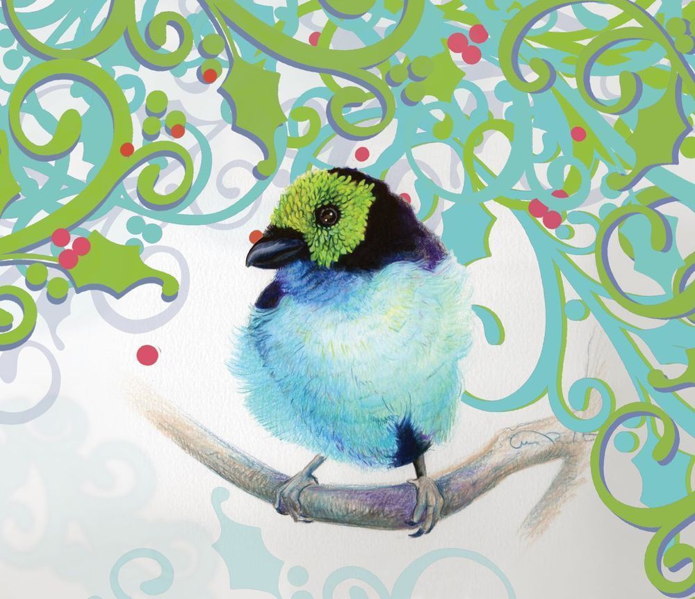 Paradise Tanager Christmas Ornament - Porcelain Circle featuring "Ticket to Paradise" - Winter Whimsy
