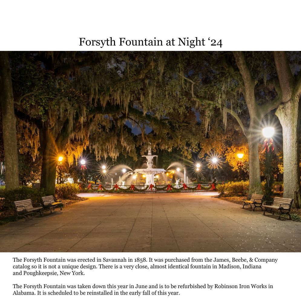 Forsyth Fountain At Night 24   Calendar Photography Art | Coastal Georgia Fine Art Prints