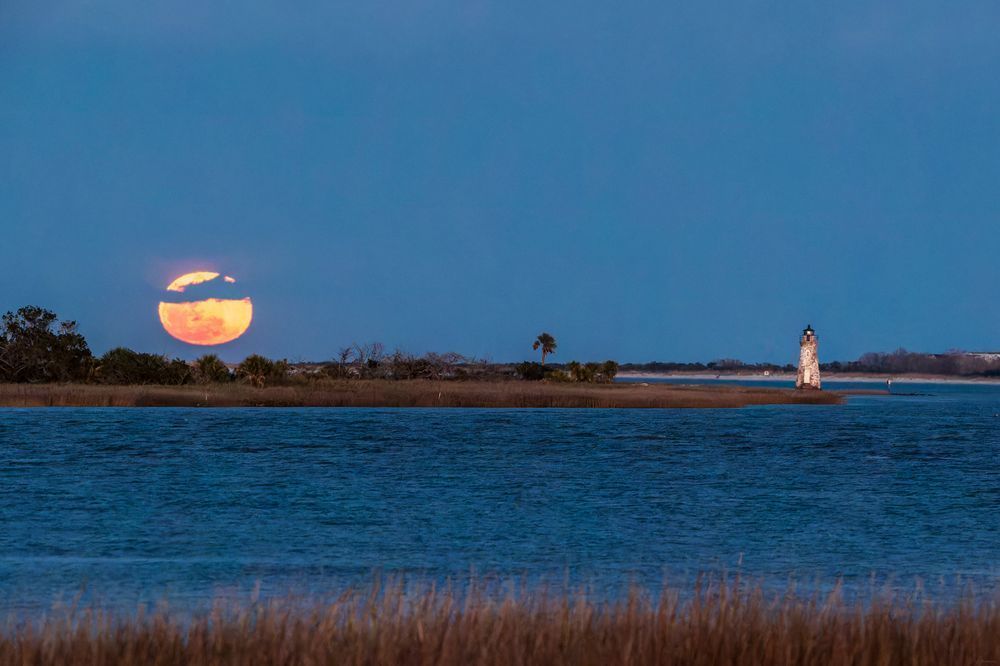 Cockspur Lighthouse and the Full Snow Moon