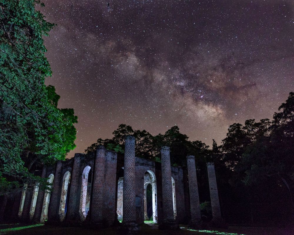 Old Sheldon Church Ruins at Night