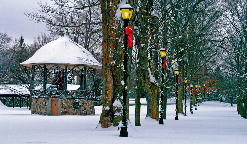 Antique Bandstand Christmas Rural Village Park Winter Upstate New York