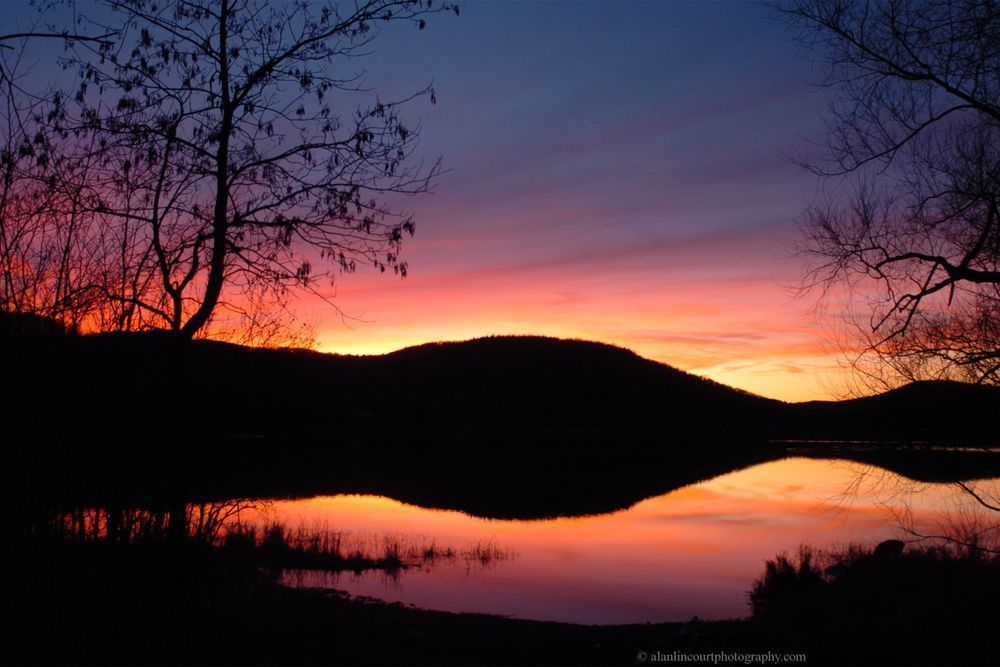 Fire Sunset Over Youngs Lake Rural Upste New York Photography Art | Alan Lincourt Photography Dot Com