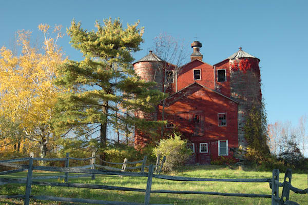Glimmerglen Farm Red Barn in Autumn Upstate Rural New York