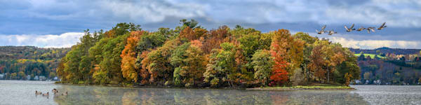 Deowongo Island Autumn 2024 Rural New York From Shore Panorama 48"x12" Canvas Limited Edition