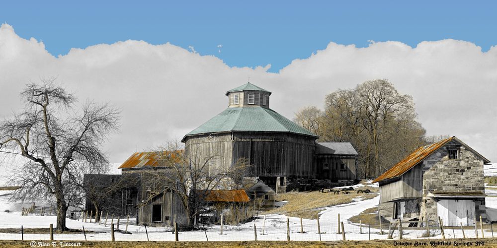 Octagon Barn With Out Buildings Richfield Springs Ny Early Spring Photography Art | Alan Lincourt Photography Dot Com