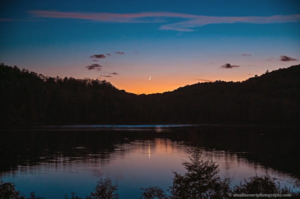 October Crescent Moon Over Allen Lake Upstate New York