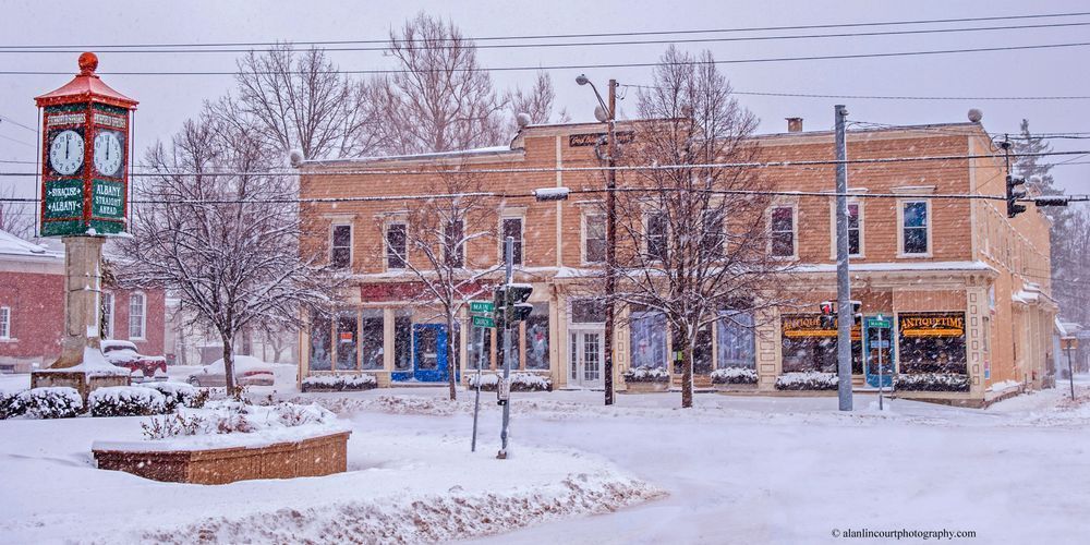 Rural Village Winter Snow With Town Clock Richfield Springs Ny Photography Art | Alan Lincourt Photography Dot Com