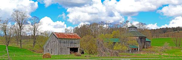 Spring Day Saltbox and Octagon Barns Richfield Springs Canadarago Lake NY Panorama Landscape