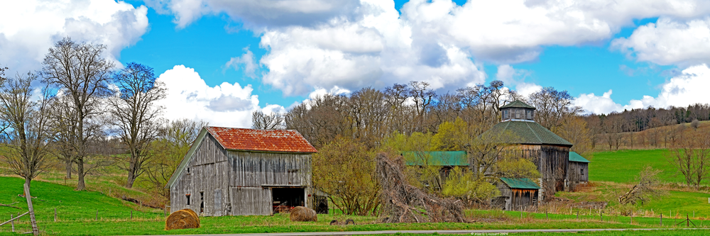 Spring Day Saltbox And Octagon Barns Richfield Springs Canadarago Lake Ny Panorama Landscape Photography Art | Alan Lincourt Photography Dot Com