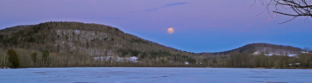 Peaceful Youngs Lake Winter Rural Ny Early Morning Full Moon Set Photography Art | Alan Lincourt Photography Dot Com