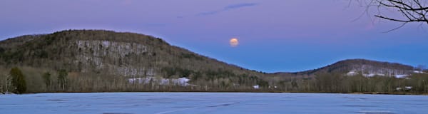Peaceful Youngs Lake Winter Rural NY Early Morning Full Moon Set