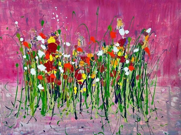 Red Sky Splash Garden | Paintings By Jim Tucker