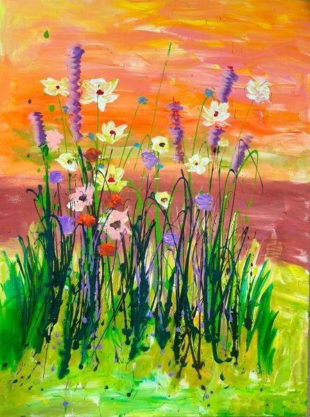 Orange Sky White Flowers | Paintings By Jim Tucker