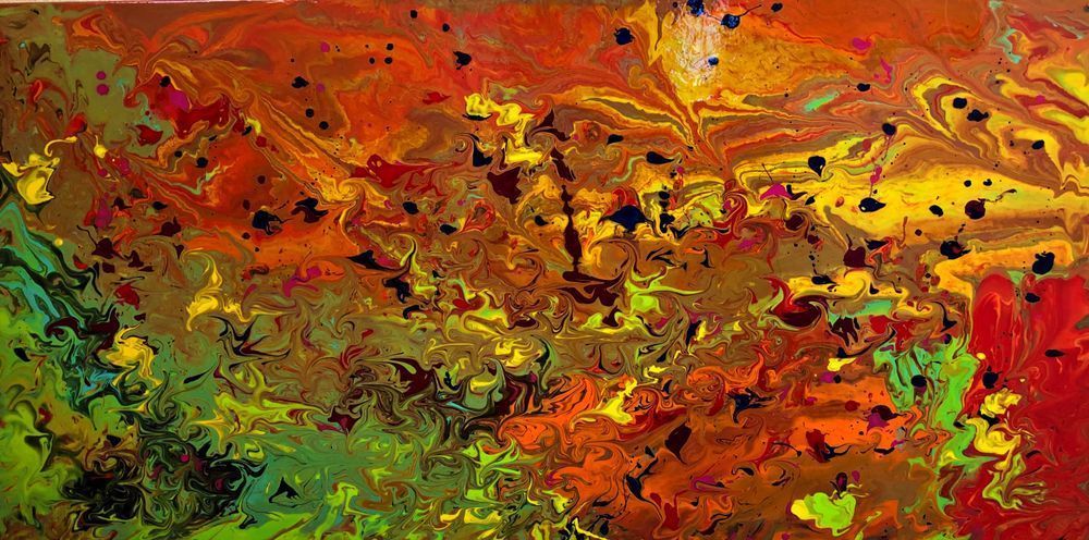 Fiery Stone – Abstract Pour Painting for Bold Home Decor