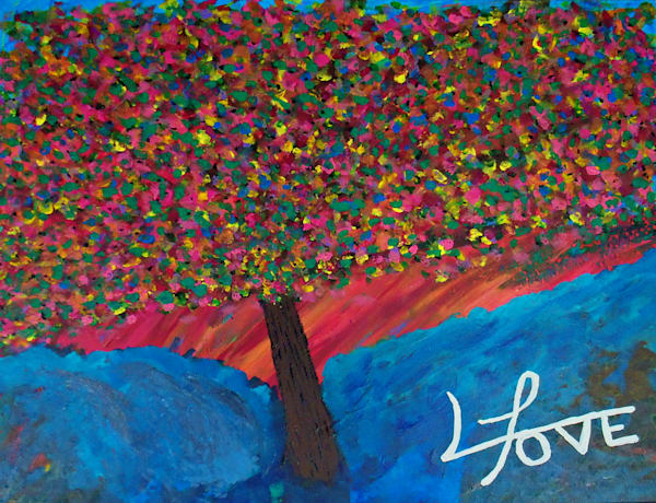 Rebirth – Symbolic Tree Painting with Blue Background