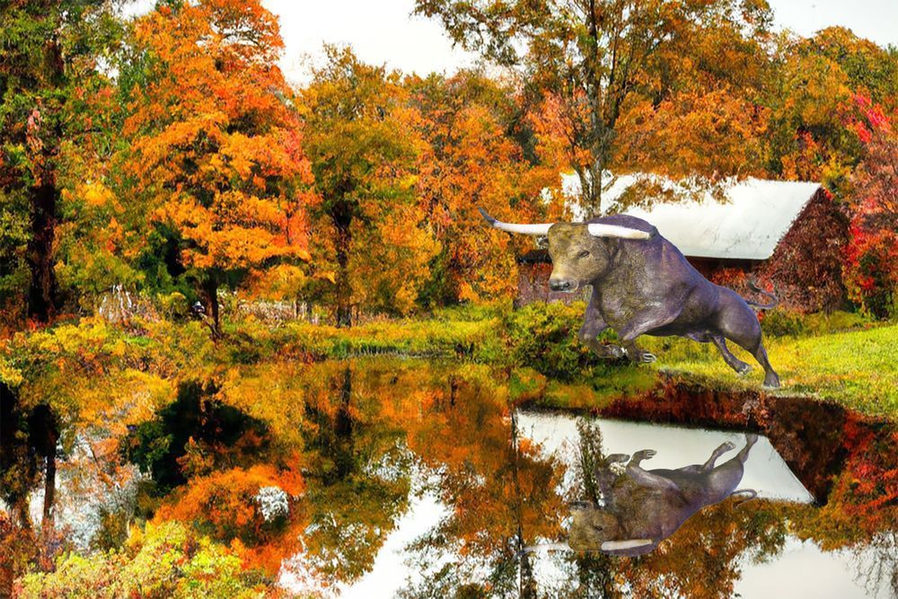 Barn With Jumping Bull Art | Viewfinder Arts LLC