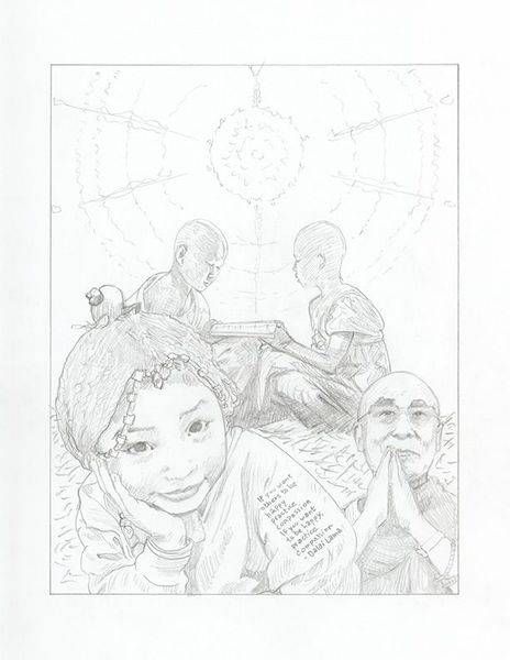 Sketch1 Ct Dalai Lama 6.75x8.875 On 8.5x11 Art | Gango Custom Printing