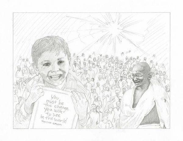 Sketch1 Ct Mahatma Gandhi 9.365x7 On 11x8.5 Art | Gango Custom Printing