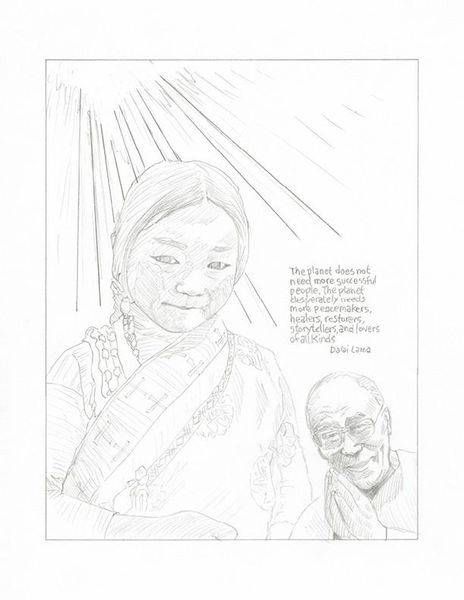 Sketch2 Ct Dalai Lama 6.75x8.75 On 8.5x11 Art | Gango Custom Printing