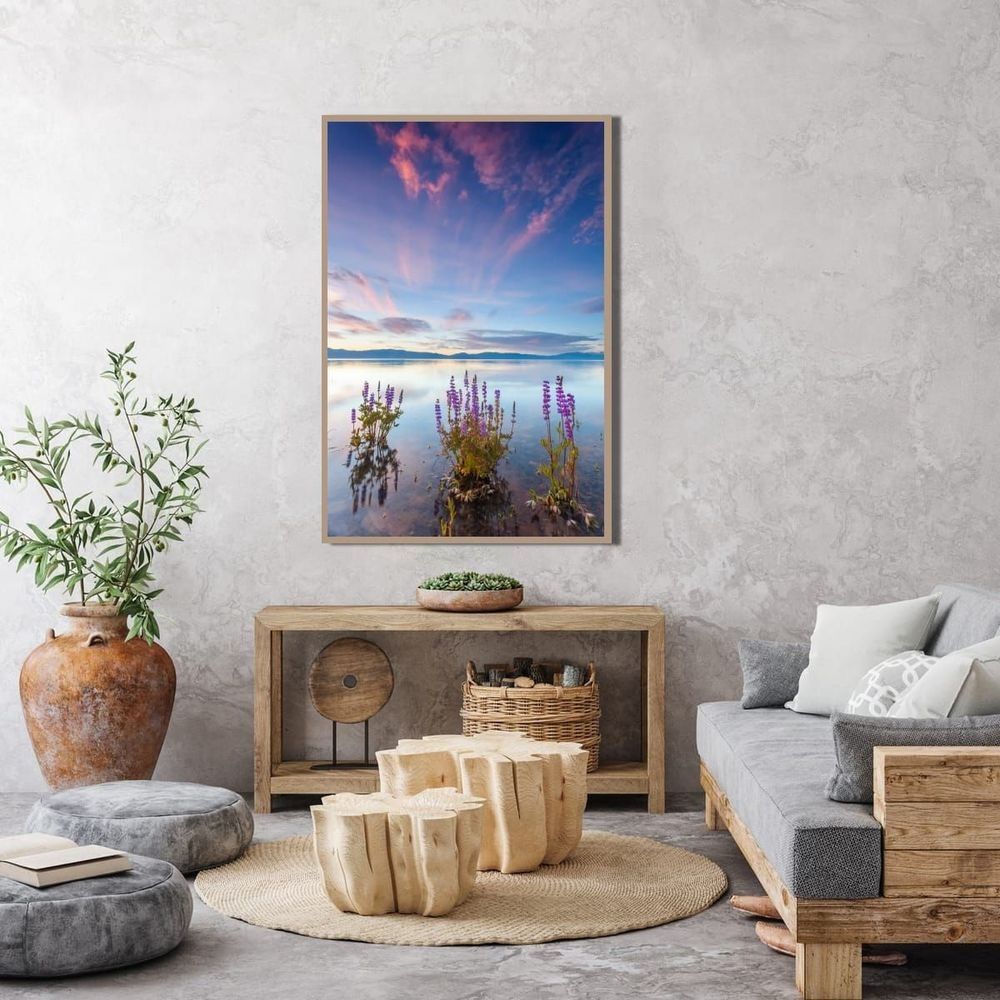 Large format metal print of Tahoe Lupine at Sunrise 4 in living room
