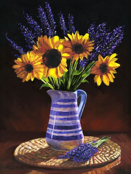 Sunflowers and Lavender Original Oil Painting