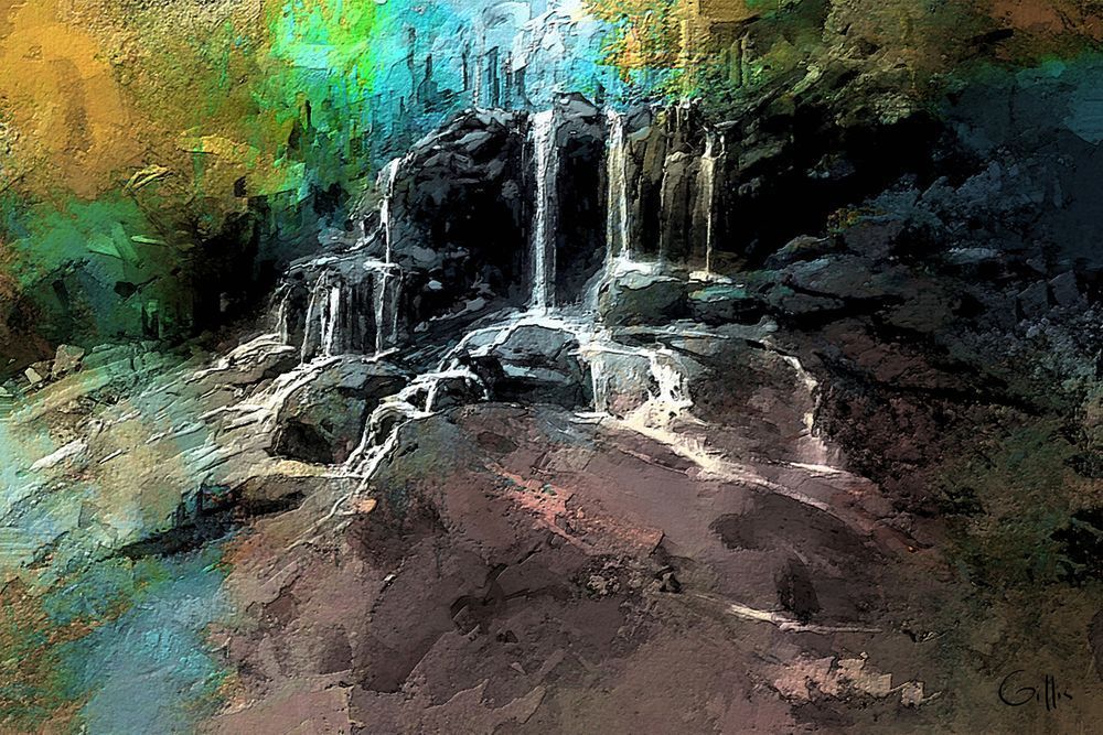Lower Falls: Vibrant Waterfall Landscape Artwork