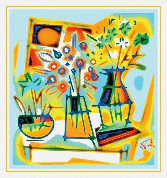 Flowers In a Pale Blue Room