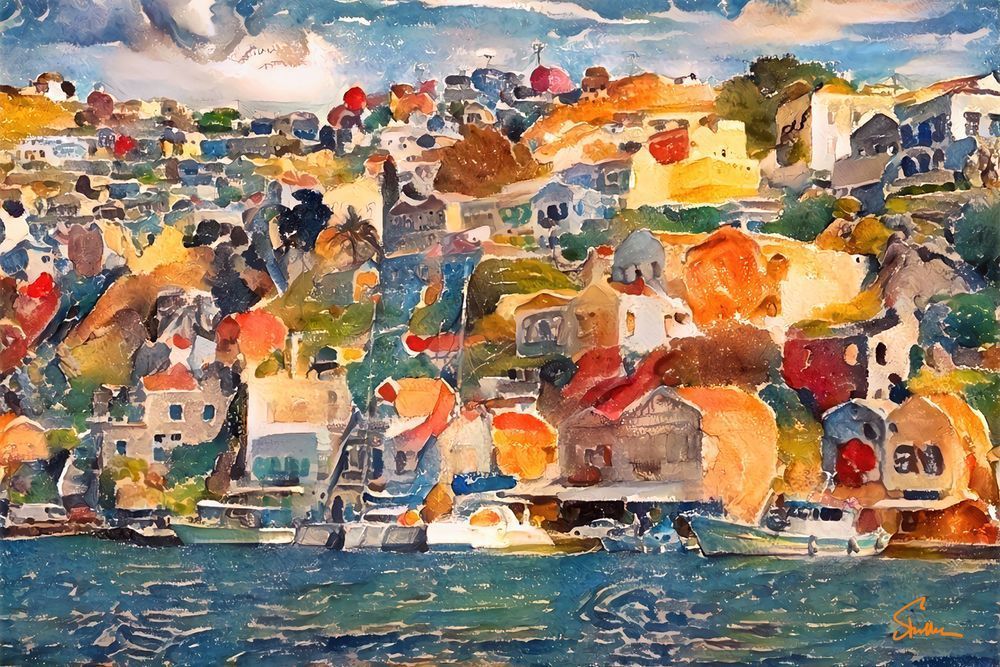 Greek Village On The Coast Art | Art of Van Evan Fuller