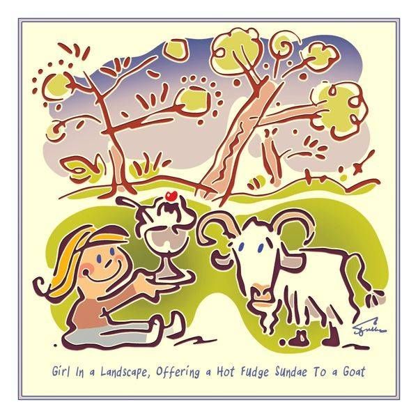 Girl In a Landscape, Offering a Hot Fudge Sundae To a Goat
