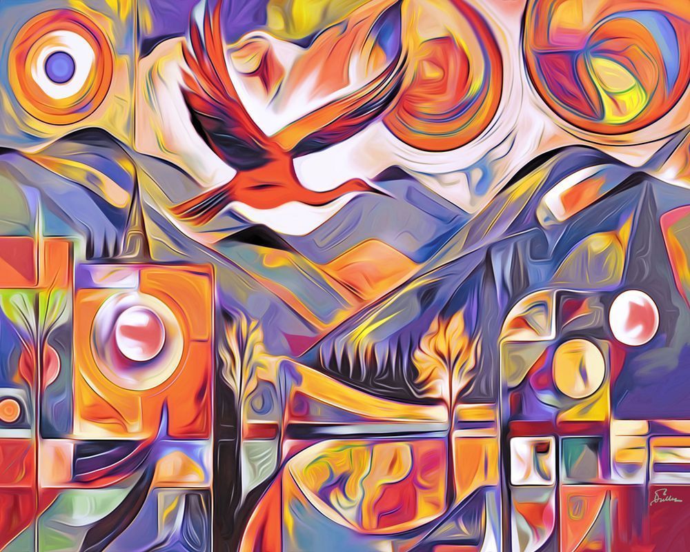 Bird With Matching Landscape Art | Art of Van Evan Fuller