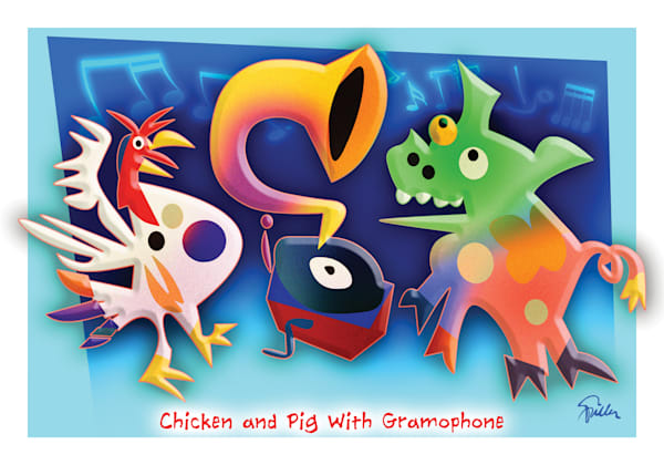 Chicken and Pig With Gramophone