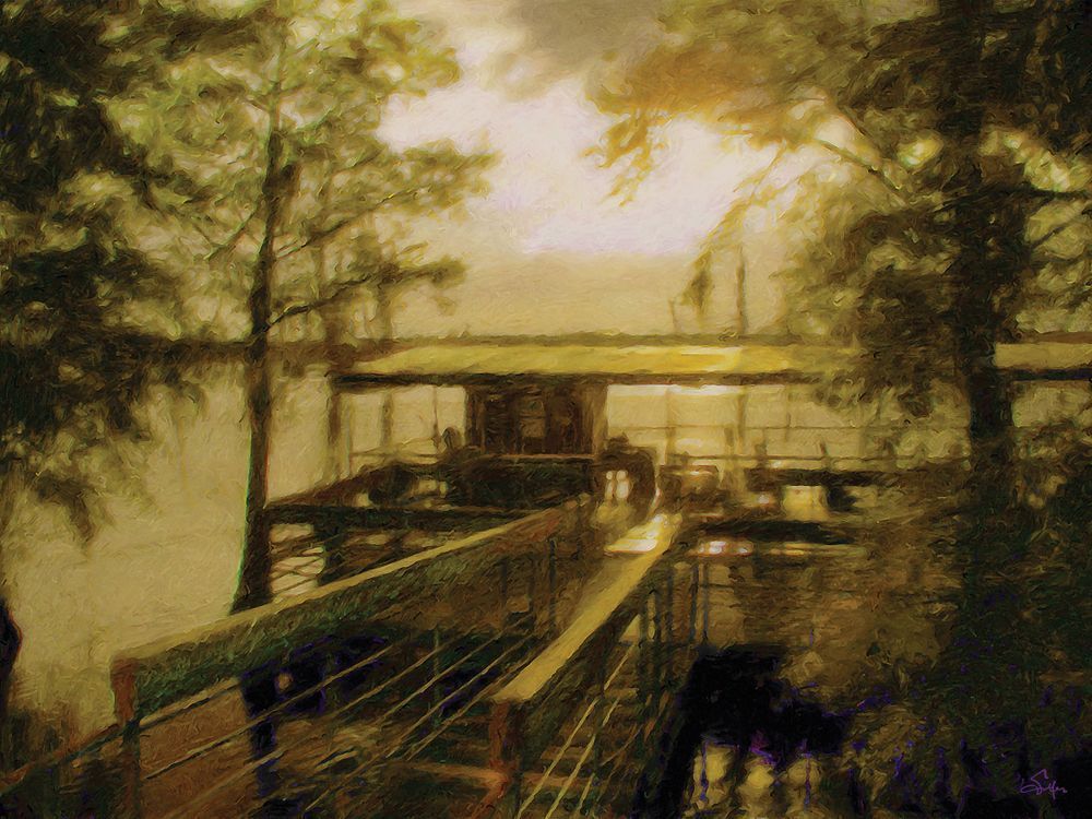 Dock Of The Bayou Barge Art | Art of Van Evan Fuller