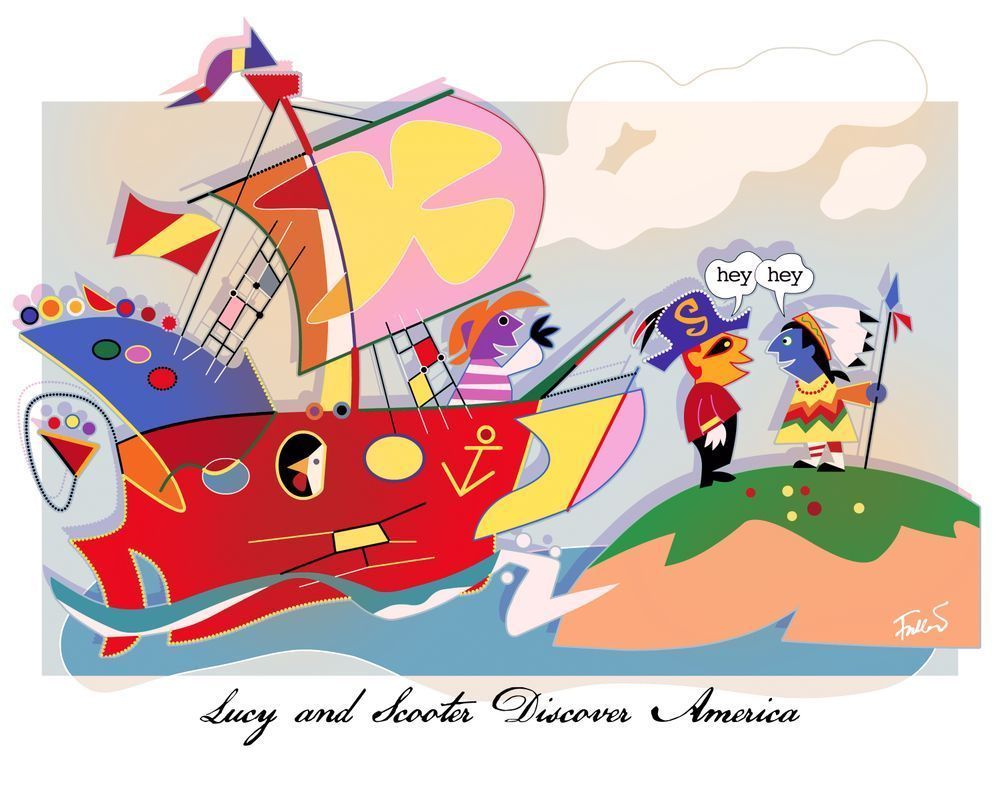 Lucy And Scooter Discover America Art | Art of Van Evan Fuller