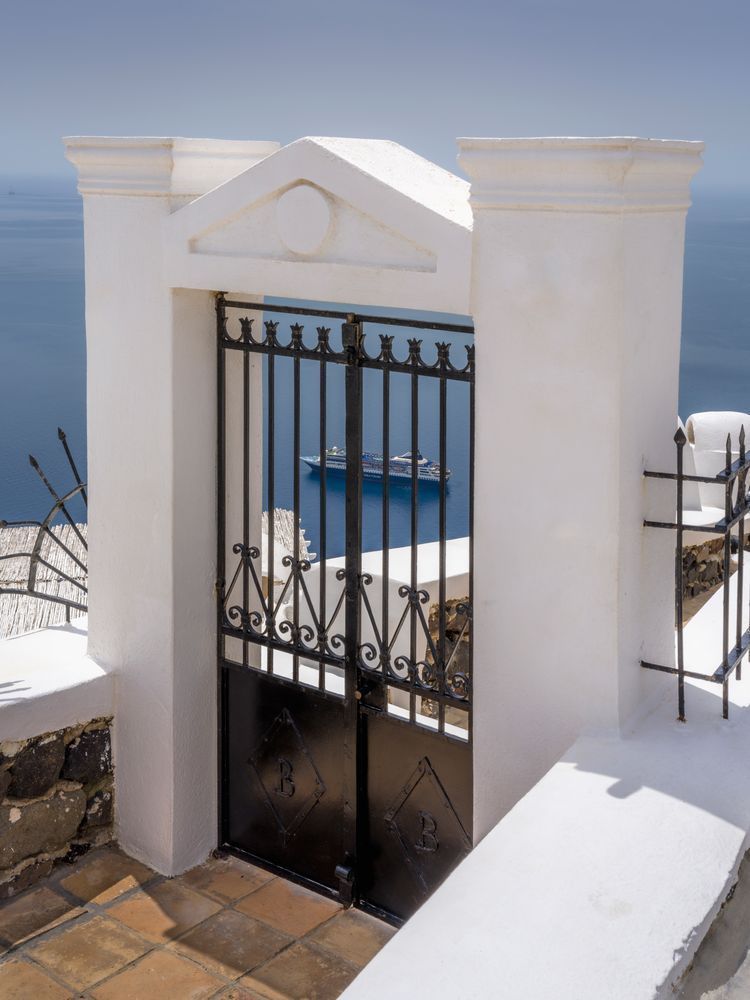 Santorini Gate - Serene Aegean View Artwork
