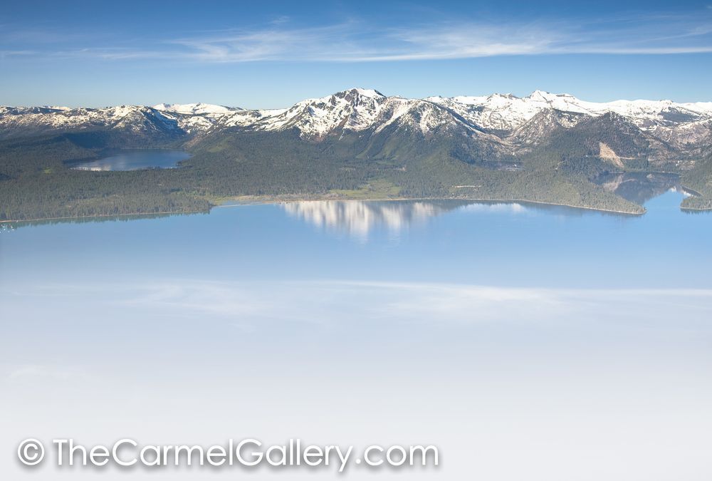 Lake Tahoe reflection from airplane in the sky
