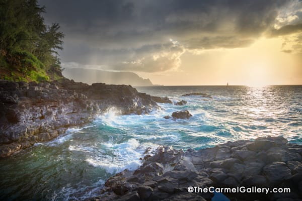 Ocean waves, emerald waters, sailing on the north shore Kauai,  Bali Hai in the distance