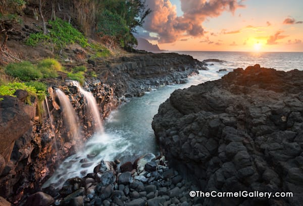 Queen's Bath Waterfall Kauaiâ at sunset
