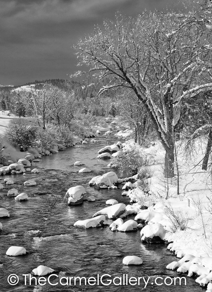 Winter Morning Truckee River BW