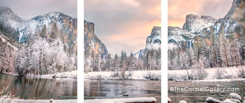 Winter Morning Valley View Triptych Photography Art | The Carmel Gallery