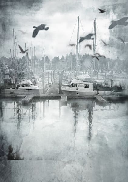 Tranquil Harbor Photography – “In the Silence, They Wait” by Janie Lynn | Misty Boats Fine Art Print