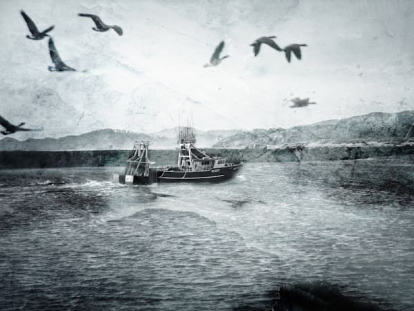 Harbor Entry – Black and White Tranquil Boat Photography | Janie Lynn Fine Art

