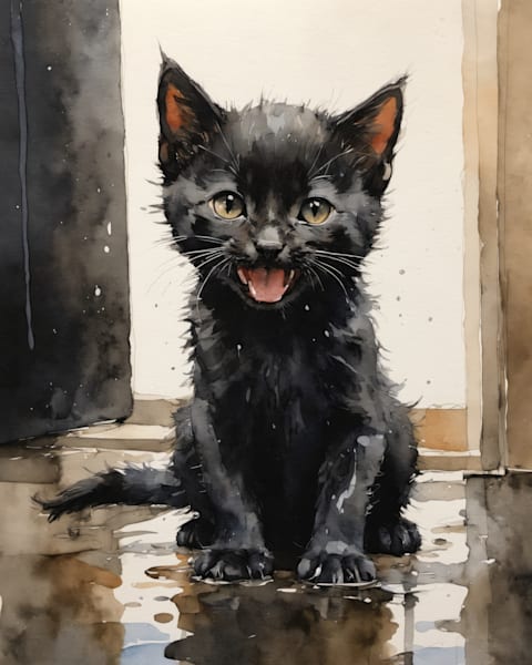Black Kitten Watercolor