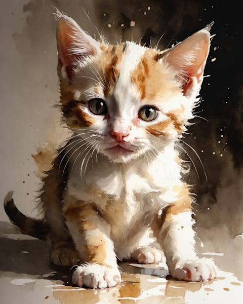 Orange and White Kitten Watercolor