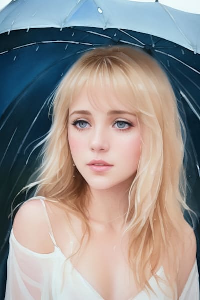 Woman with Umbrella Watercolor